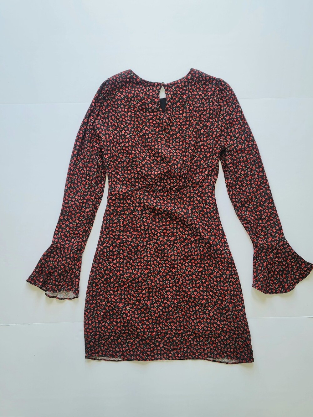 Ever New Aspen Flare Sleeve Mini Dress in Black with Red Floral Size 0 - Picture 7 of 8